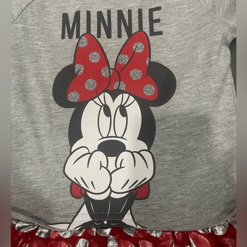 Disney Minnie Mouse Gray and Red Polka Dot Dress Size 4T